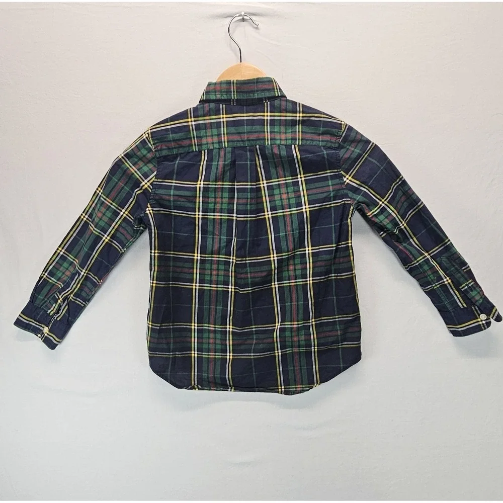 Ralph Lauren Boys Plaid Button Down Long‎ Sleeve Shirt Size 5 Green Blue Preppy